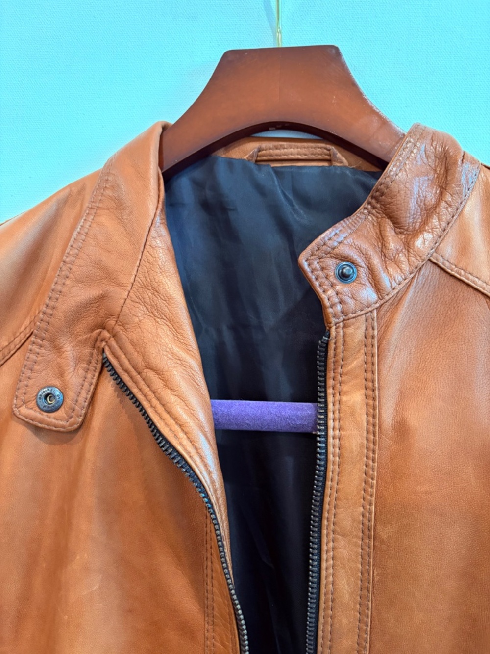 Italian Leather Moto Jacket Women’s 42 (US 6) Cognac Brown Made in Italy - Picture 4 of 10